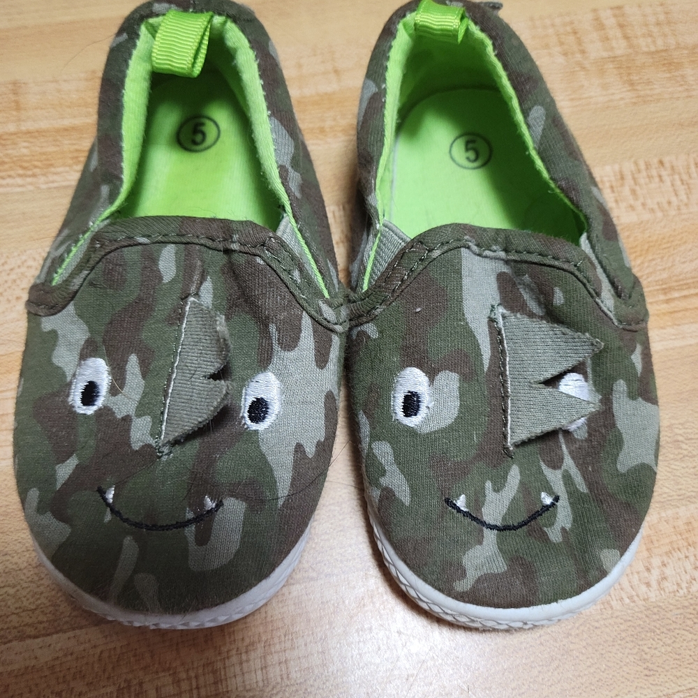 Green Dino slip ons